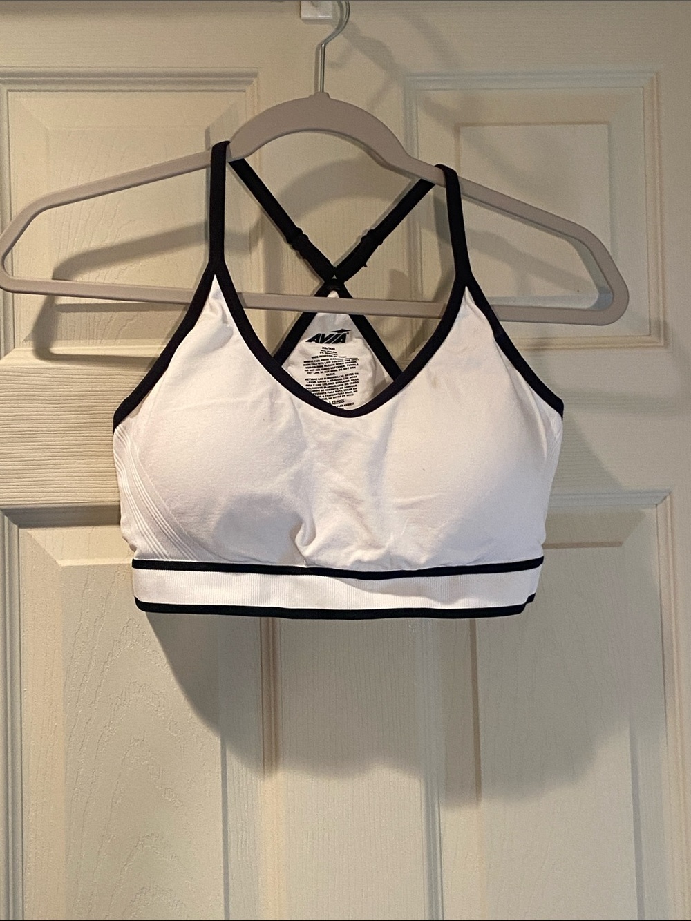 Avia White Sports Bra with Black Trim Crossback